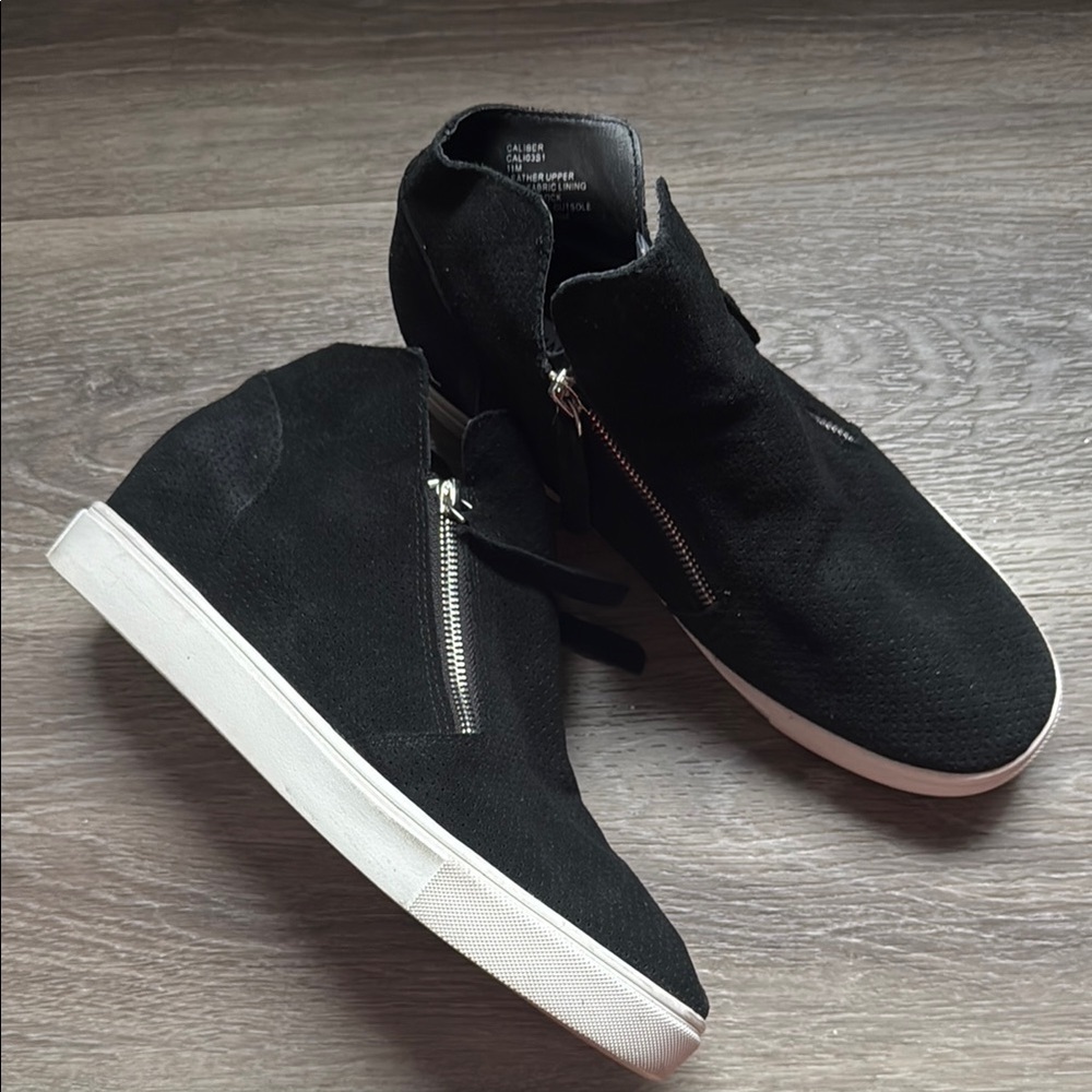Steve Madden Black High-Top Leather Sneakers Suede Zip Casual Shoes 11M - Picture 1 of 6